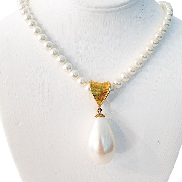 Vintage Sarah Coventry pearl necklace with pearl pendant teardrop gold - Picture 11 of 16